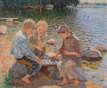 Nikolay Petrovich Bogdanov Belsky Painting - JUGADORES DE AJEDREZ Nikolay Bogdanov Belsky